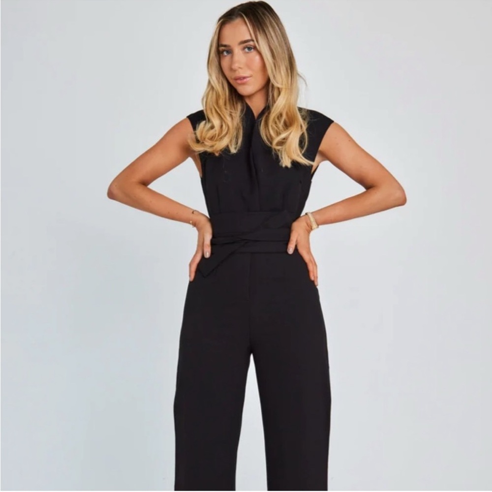 Sleeveless Black Jumpsuit with Waist Tie - Picture 1 of 16